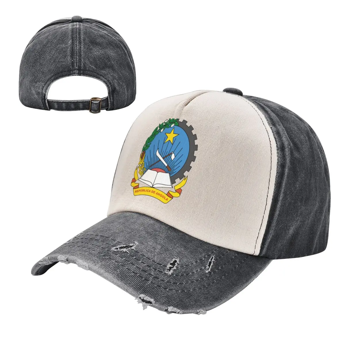 

Emblem Of Angola Color Blocking Distressed Baseball Cap Dad Hats Men Women Vintage Washed Cotton Trucker Adjustable Gift