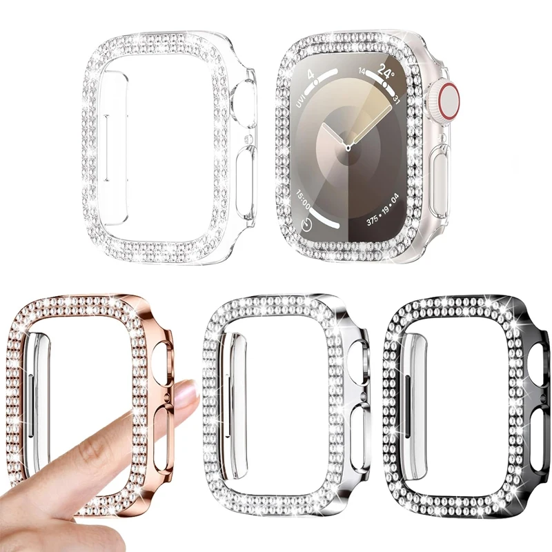 Protector Cover For Apple Watch case 41mm 45mm 44mm 40mm Diamond Bring Hollow PC Bumper Case for iWatch series 9 6 5 4 se 7 8