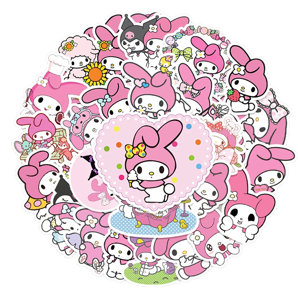 10/30/50PCS Cute My Melody Anime Stickers DIY Snowboard Laptop Luggage Guitar Funny Graffiti Cartoon Sticker Decal Kid Toy Gift