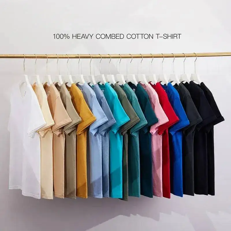 Men's 230G Heavy Short-Sleeved Men Pure Cotton Loose Solid Color Bottoming Shirt Trendy Man T-Shirt Tops Clothes