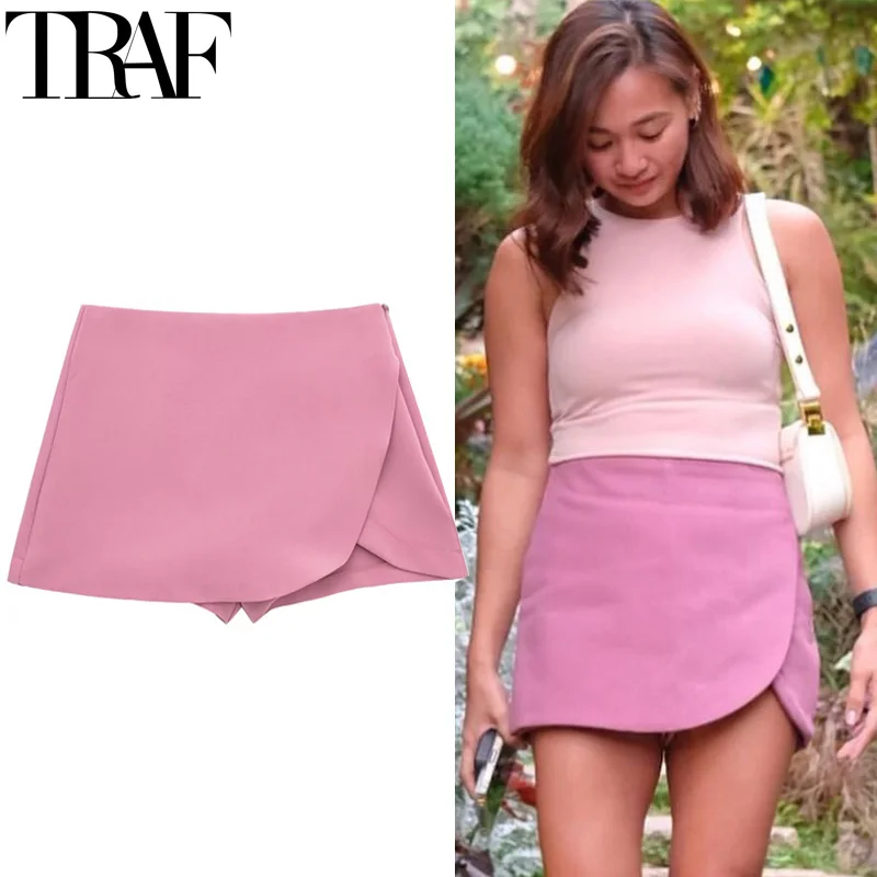 HXAO Women's Skirt Shorts Summer Beige Black Skirt Pants Woman Office High Waist Skort For Women Asymmetrical Pink Brown Skirt - Image 3