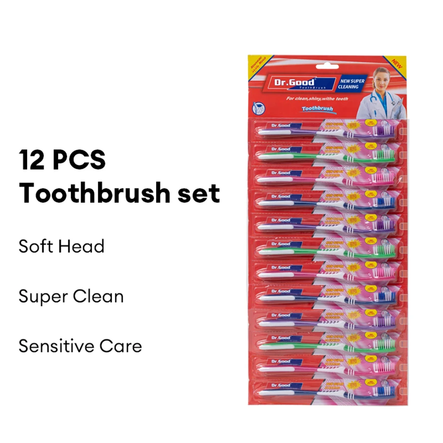 

12pcs manual toothbrush with medium fur for oral cleaning, affordable for adults and families