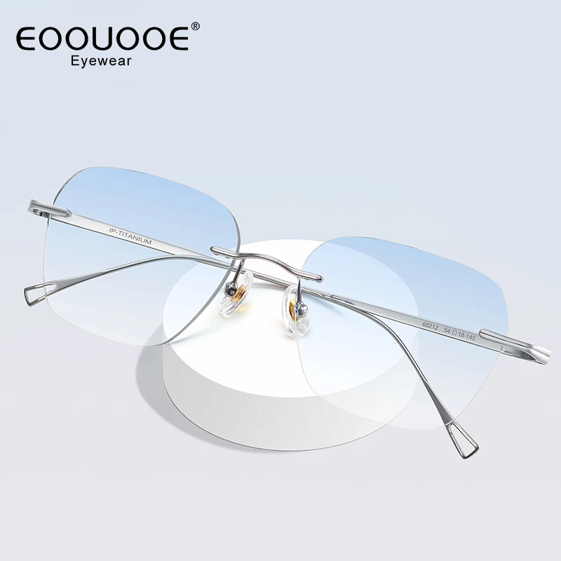 Gradient Colored Lenes Eyewear Men's Pure Titanium Optical Glasses Myopia Frame Oculos Rimless Sun Eyeglasses