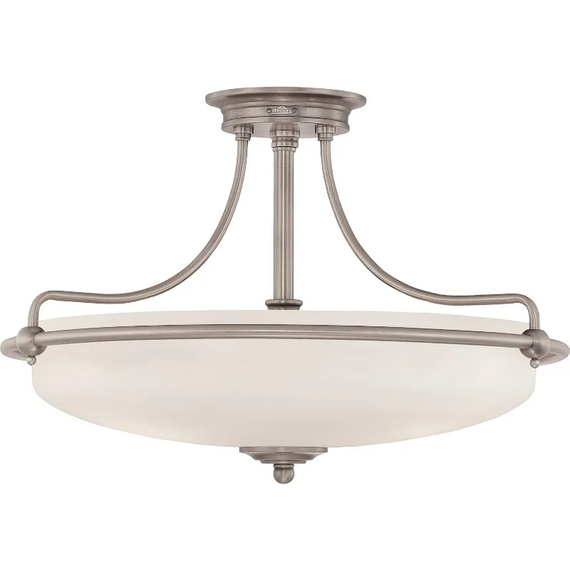 Quoizel Griffin Semi-Flush Mount Ceiling Light,21 Inch 4-Light Antique Nickel Opal-Etched Frosted Glass Shade,Hang Light Fixture