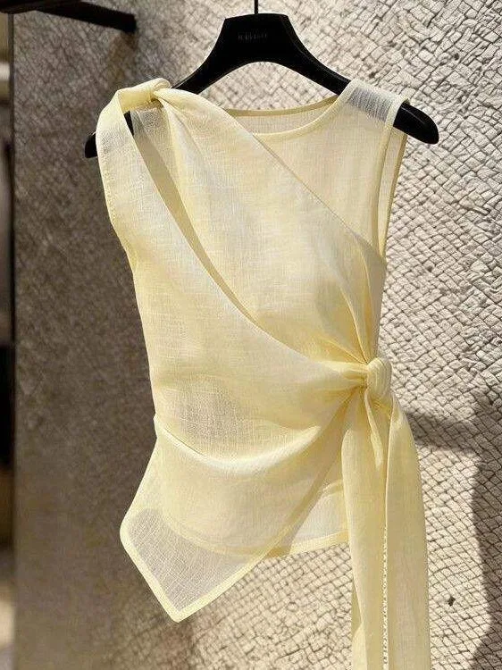 Elegant Folded Sleeveless Top Women's High-End Feel Small Audience Personality Belted Small Shirt 2026 Summer New Women's Wear