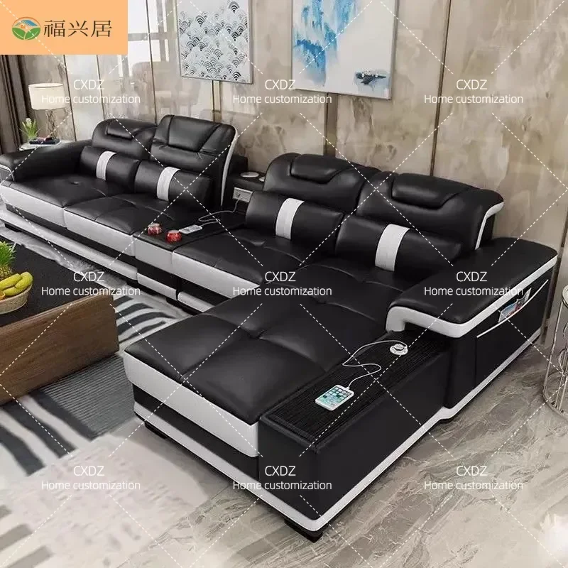 Modern Light Luxury Leather Corner Sofa for Living Room Large Apartment Simple Intelligent Edge Design Home Furniture