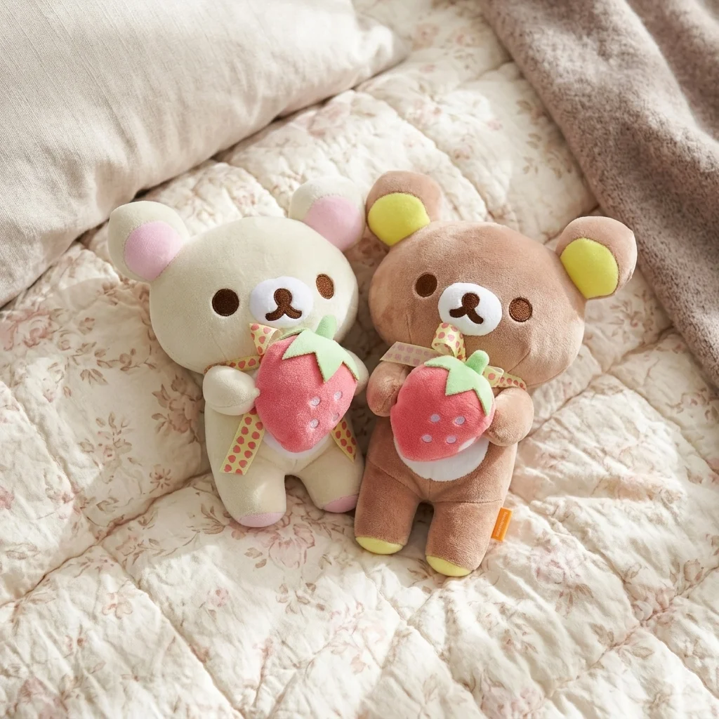 Strawberry Rilakkuma Plush Toys 25/27cm Kawaii White Bear Brown Bear Stuffed Doll Toys Hobbies Collection Cute Kid Birthday Gift