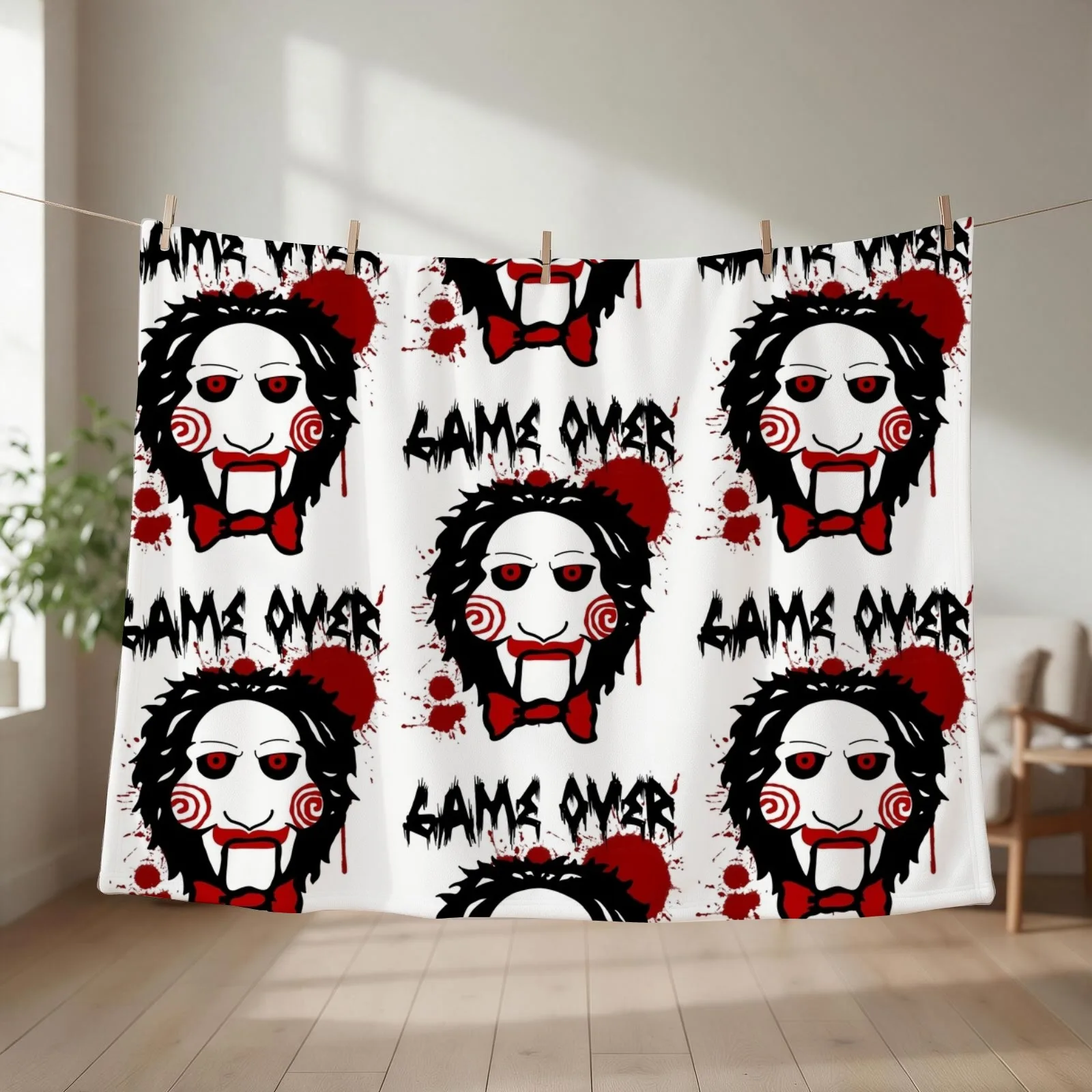 Billy Puppet Saw Jigsaw Inspired Throw Blanket couch cozy soft plush fuzzy picnic outdoor blanket