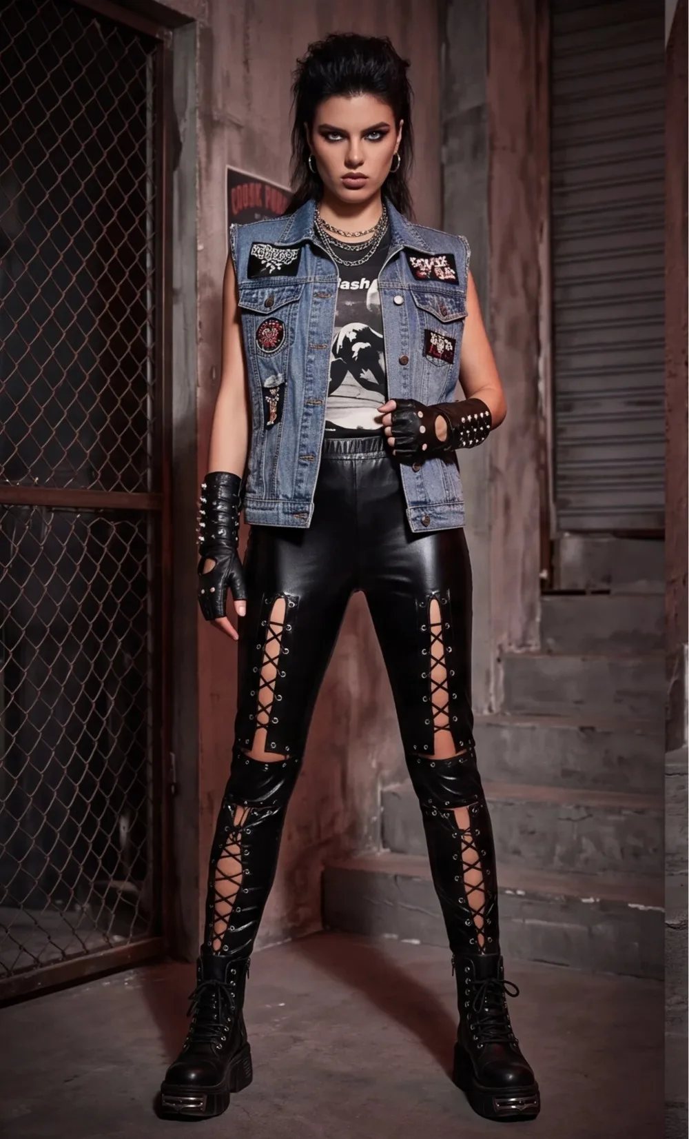 Women's Lace Up Faux Leather Leggings Gothic Bandage Skinny Leggings Hollow Out Tight Pants
