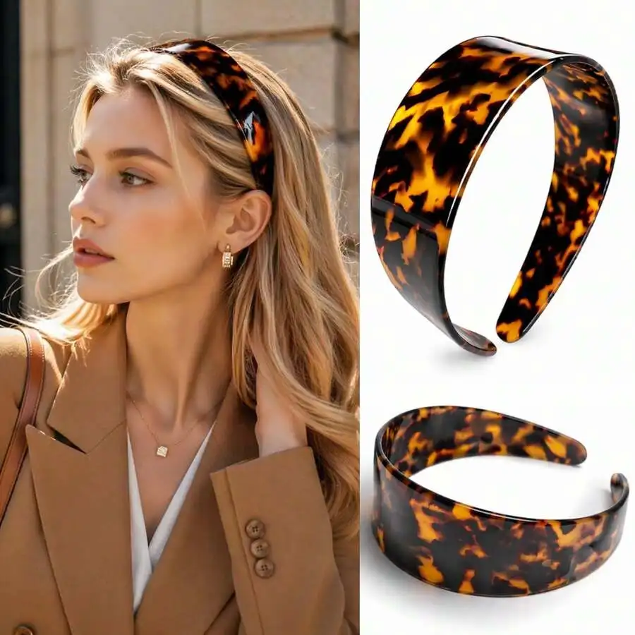 

Thick Tortoise Shell Acetate Headband For Women Wide No Slip Retro Fashion Hair Accessory