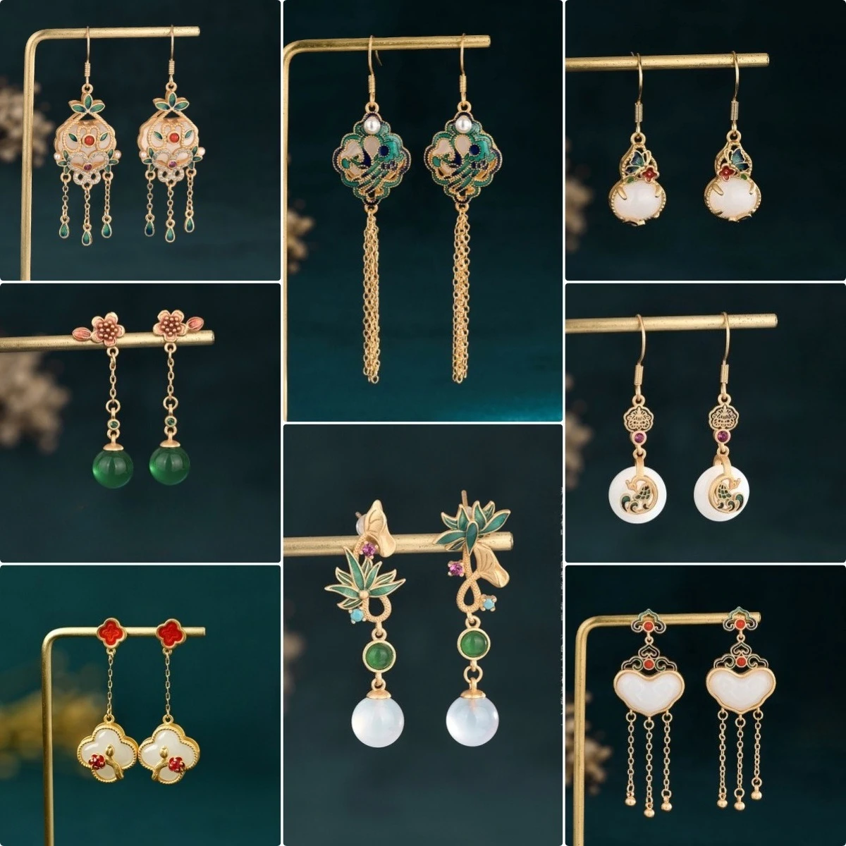 

Vintage Chinese Style Enamel Earrings for Women Trendy Ethnic Hetian Jade Pendant High-end Tassel Luxury Jewelry Creative Gifts