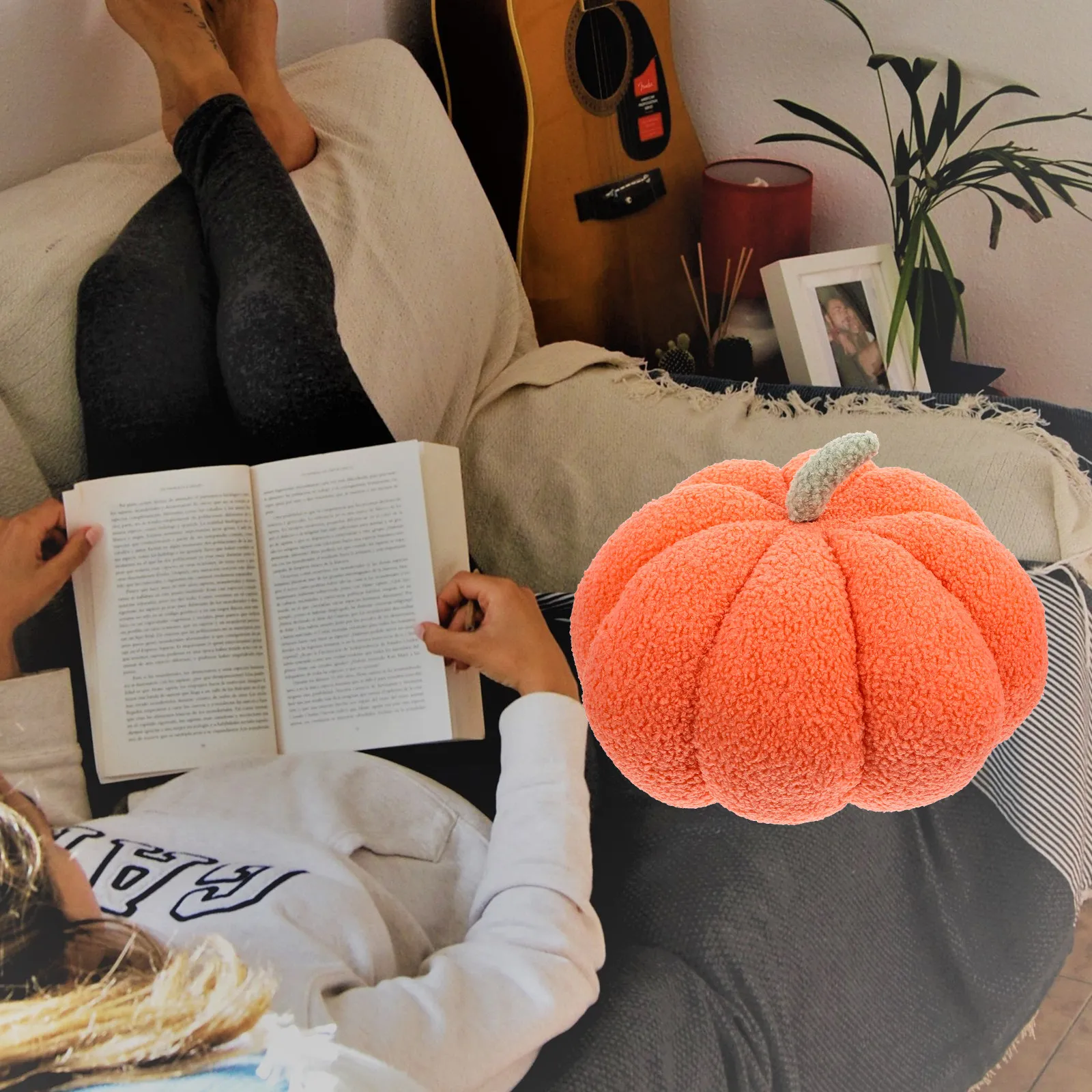 

Artificial Pumpkin Throw Pillow Halloween Thanksgiving Fall Pumpkin Ornament for Sofa Bed Table Fireplace Party