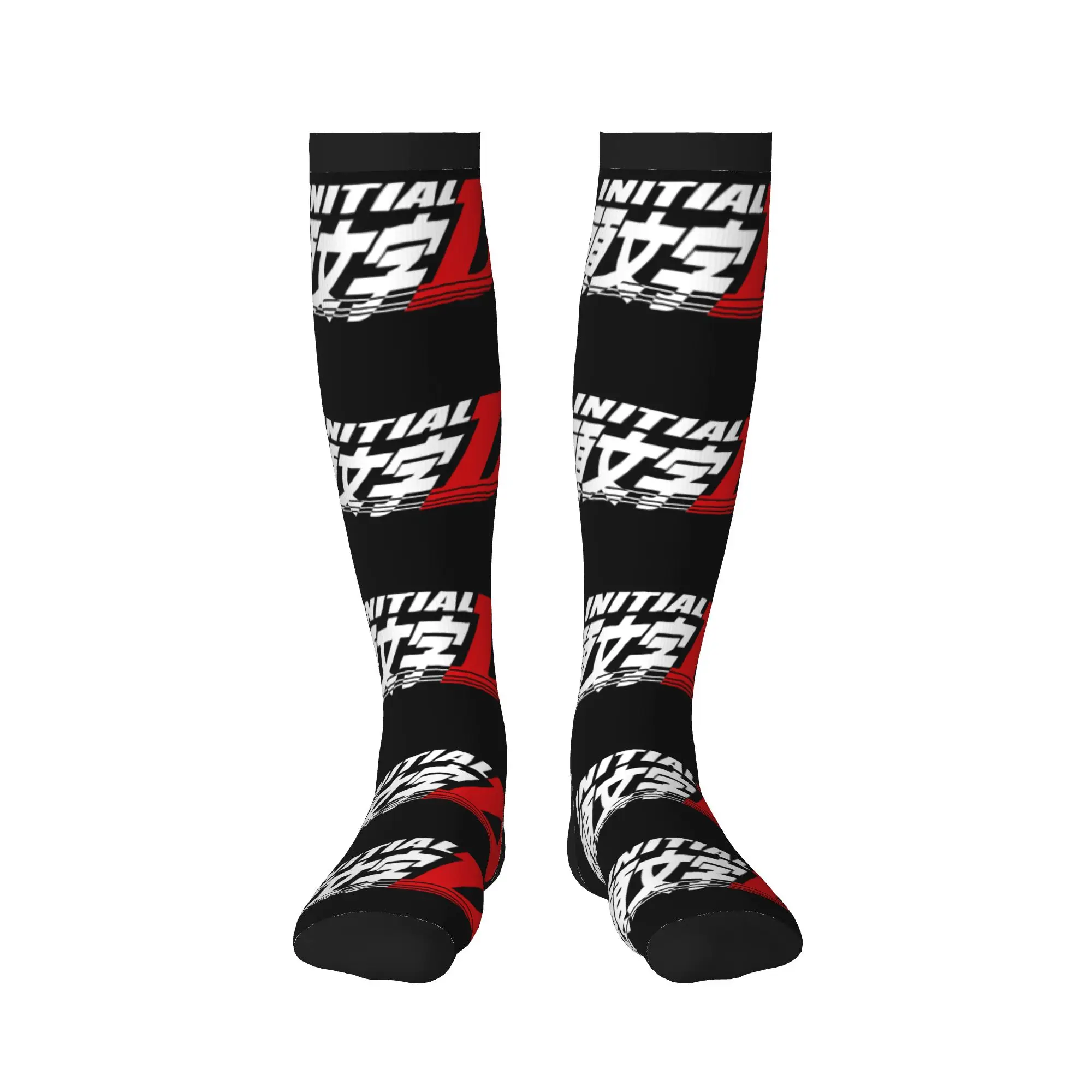 Novelty Print Anime Initial D Logo Socks for Men Women Stretch Summer Autumn Winter  Sports Compression Socks
