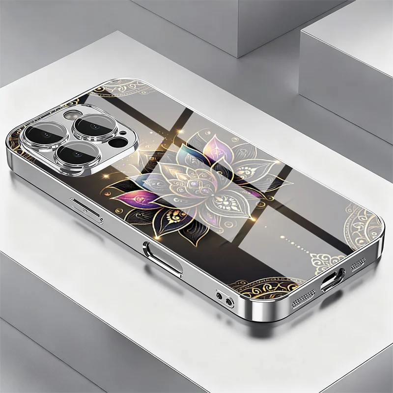 Golden Lotus Flower Tempered Glass Electroplated Phone Case For Samsung Galaxy S26 Ultra S25 Ultra S24 Plus S23 S25 FE 5G Cover