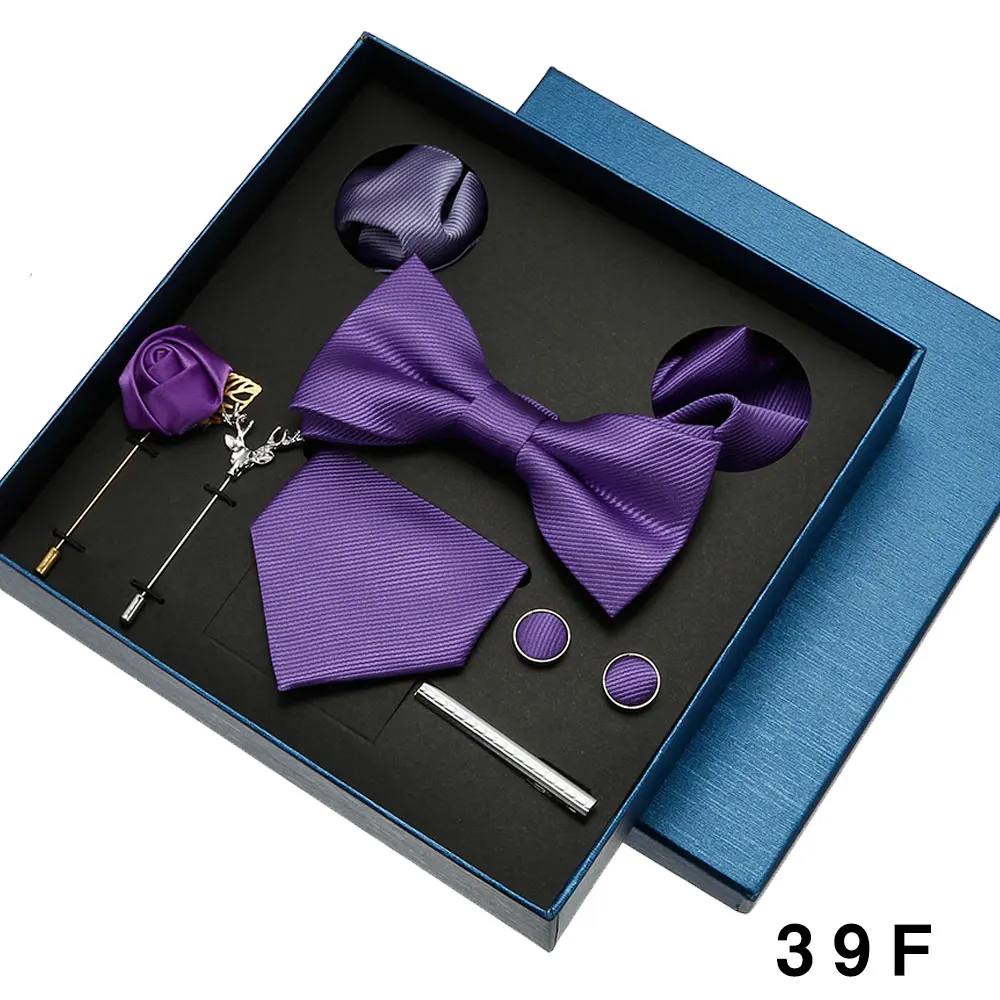 8-teiliges Luxus-Herren-Krawatten-Set in Geschenkbox, Krawatte mit festlicher Hochzeit, Fliege, Einstecktücher, Manschettenknöpfe, Clip-Broschen, Anzug – Detail 16