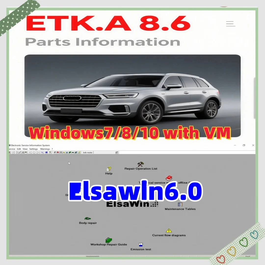 2025 Newest Etka 8.6 +elsawins 6.0 Auto Repair Software Group Vehicles Electronic Parts Catalogue for A-udi for V-W SE/AT+SKO/DA