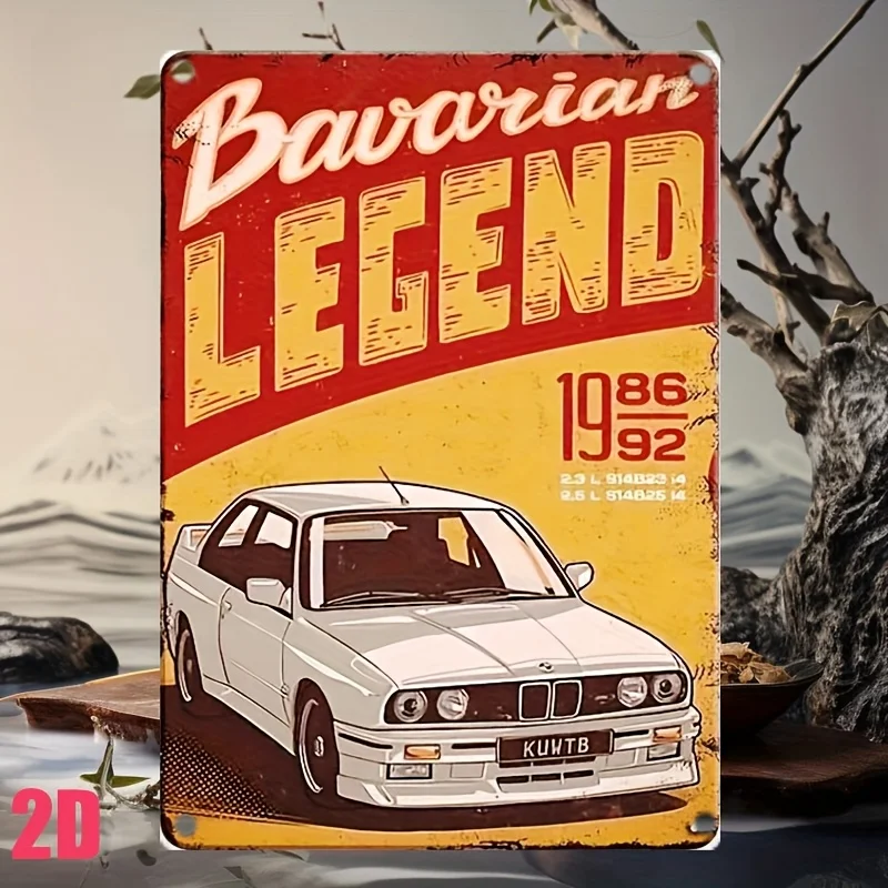 Vintage Bavarian Legend 1986 Metal Tin Sign Retro Wall Art with Classic Car Illustration, Perfect for Home,Garage,Bar,Cafe Decor