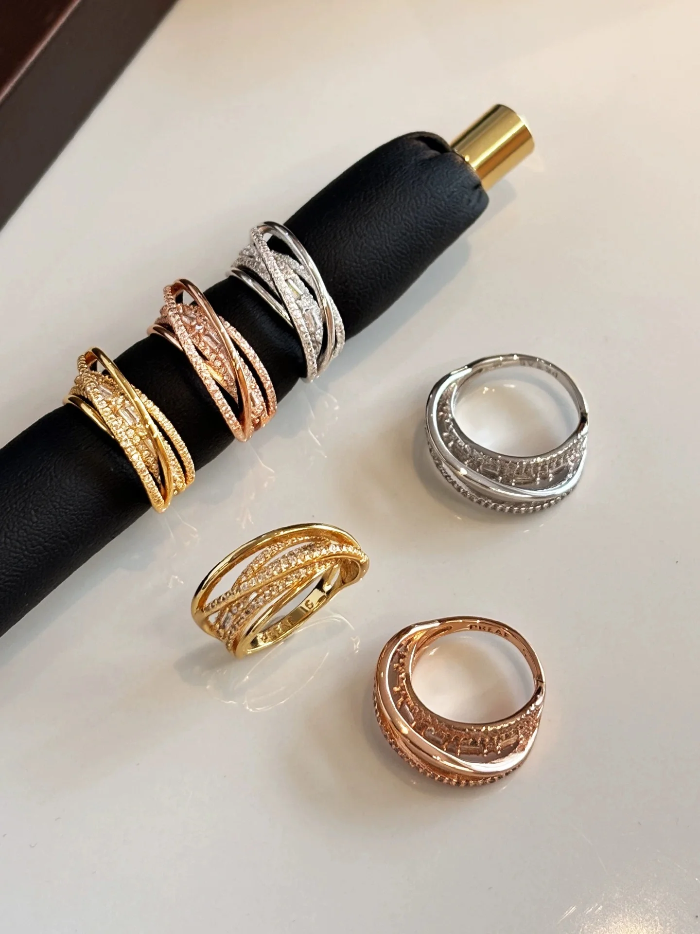 Three-color Full Zircon Multi-layer Ring for Women Light Luxury High-end Index Finger Ring All-match Jewelry Gift For Girlfriend