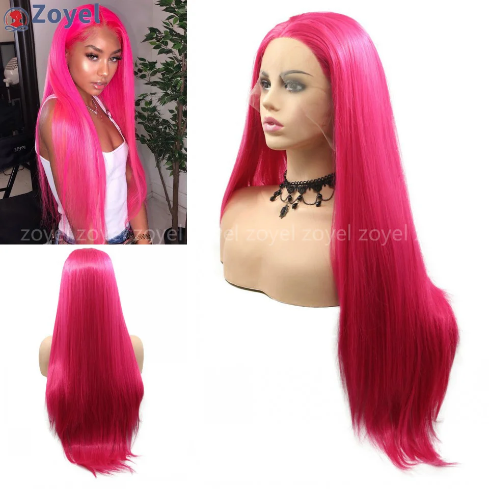 

Розово-красный прямой синтетический парик 13x4, бесклеевые парики для женщин, естественная линия волос, повседневная одежда, длинный розовый парик, часть косплея