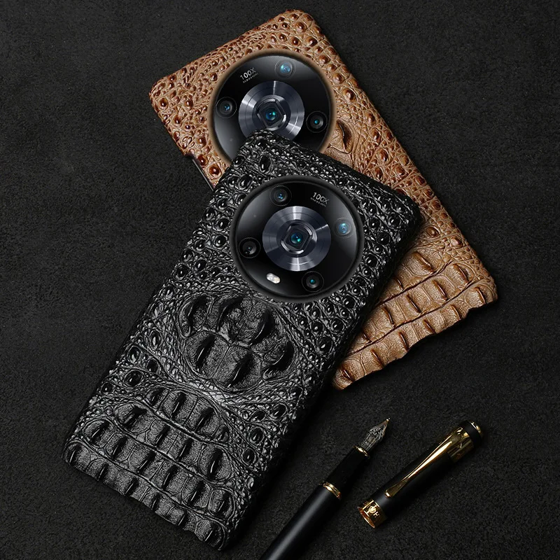 New Luxury Genuinnew Genuine Leather Luxury 3d Crocodile Head Phone Case For Honor Magic 4 3 Magic4 Magic3 Pro Cover Case