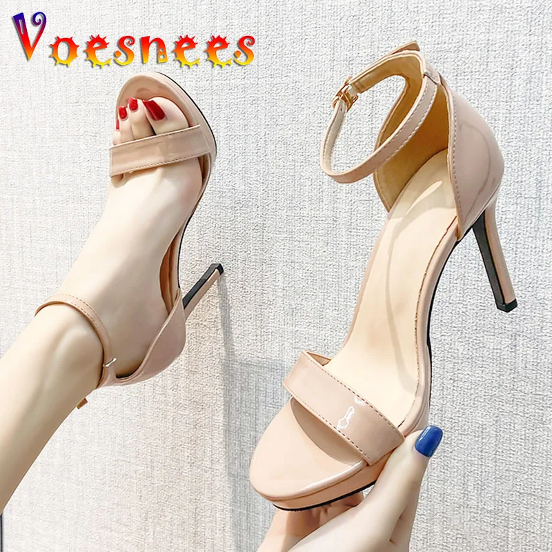 Women\'s Chic Office Work Heel Pumps 10CM Thin High-heeled Sandals Simple Style Summer Sexy Party Shoes 2023 Trend New Nude Color