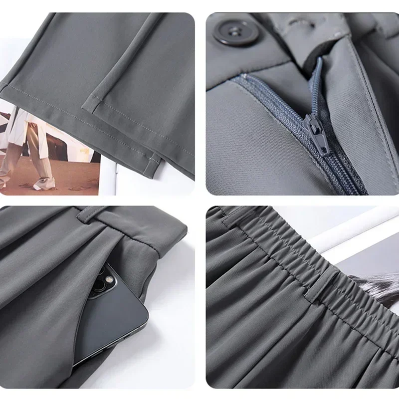 Women Fashion Suit Pants Lady Breathable Baggy High Waist Wide Leg Summer Trousers Lady Straight Leg Black Coffee Classic Pants