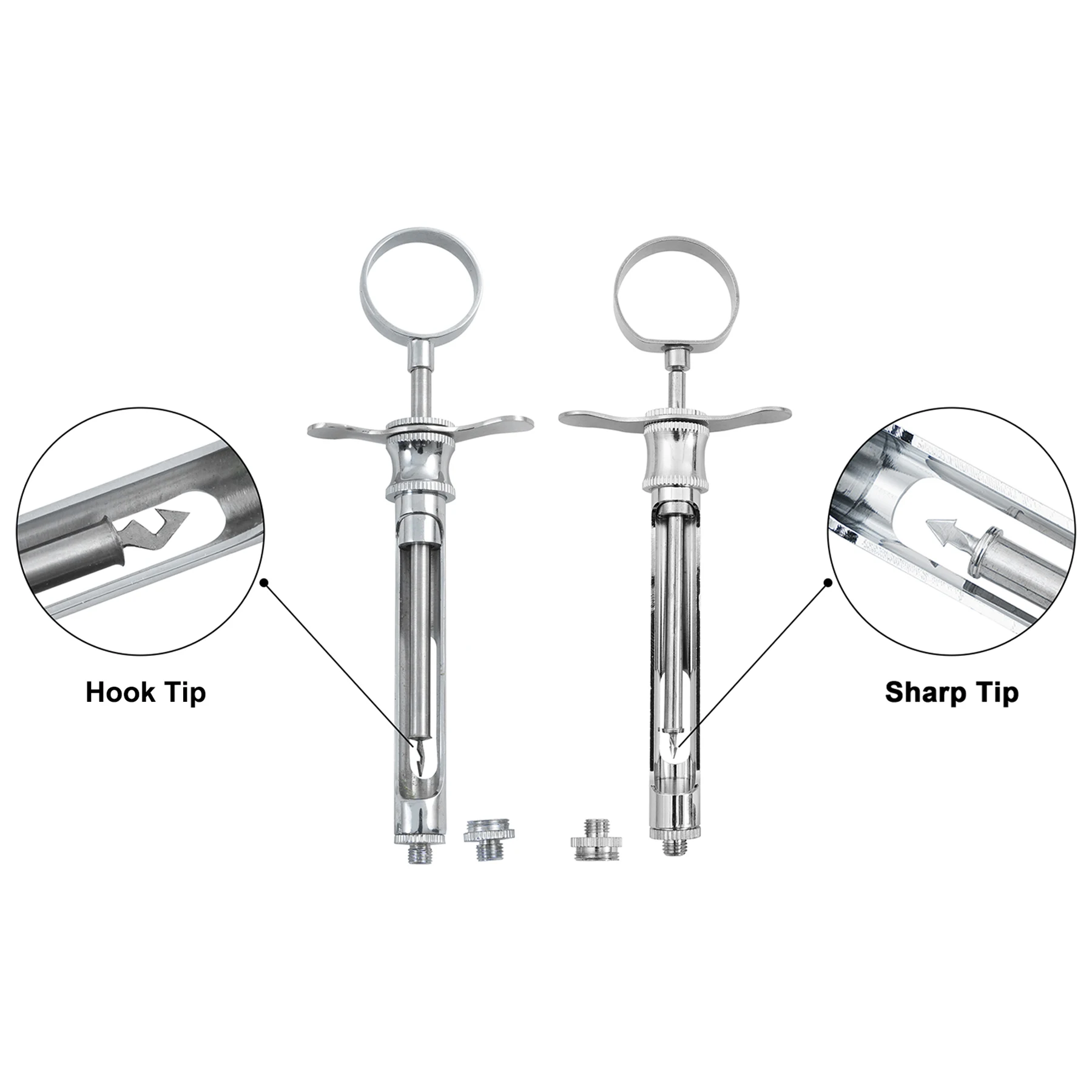 1 Set Dental Injection Syringe Hook-headed Sharp Head Stainless Steel Dentist Aspirating Syringe Surgical Instrument 1.8ML