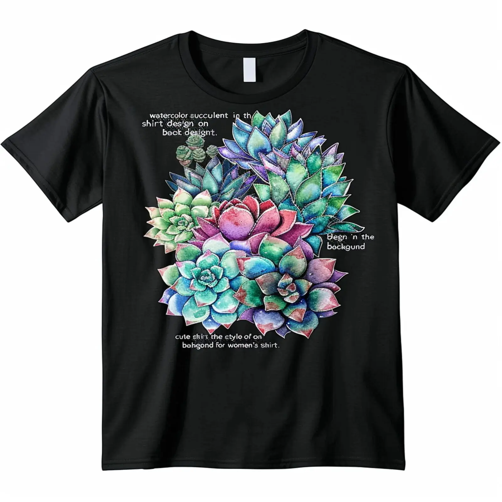 

Watercolor Succulents Cute Shirt Design on Black TShirt Trendy Plant Lover Tee