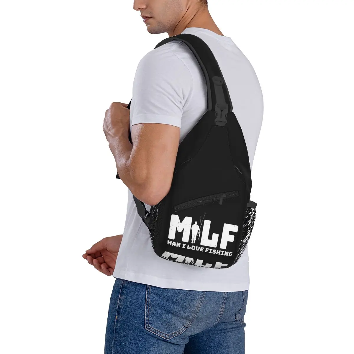 MILF Man I Love Fishing Retro Crossbody Sling Bag for Men Women Chest Bag Shoulder Backpack Daypack for Hiking Travel Sports Bag