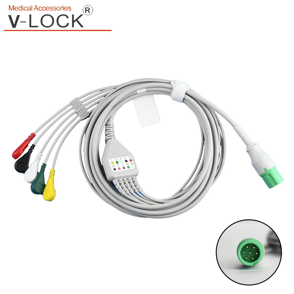 

V-LOCK compatible ECG cable with 5leadwires 3leads snap compaitable for contec CMS9000 patient monitor