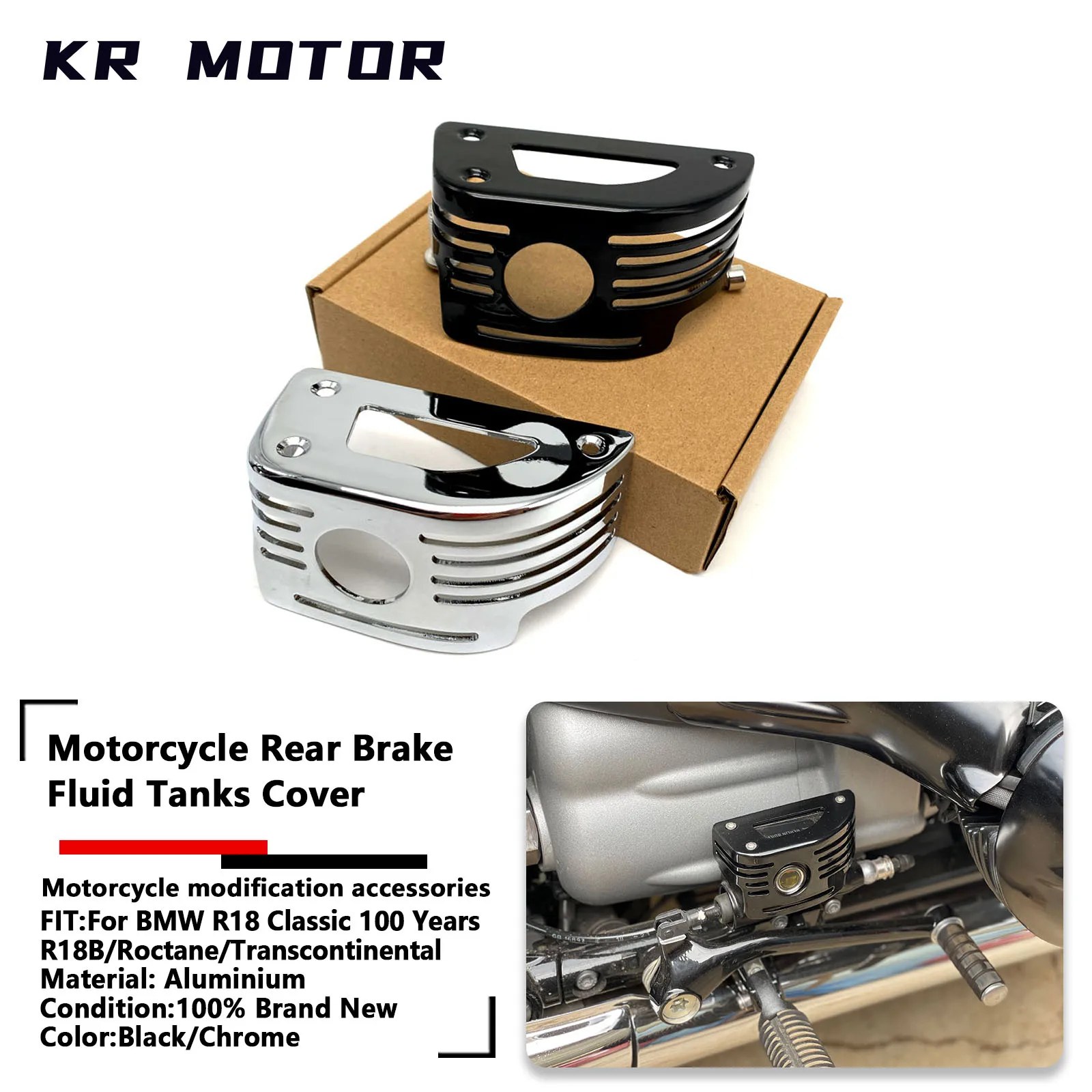 

Fit For BMW R18 Classic 100 Year R18B R18/Roctane/Transcontinental Rear Brake Fluid Tanks Protector Cover Reservoir Black/Chrome