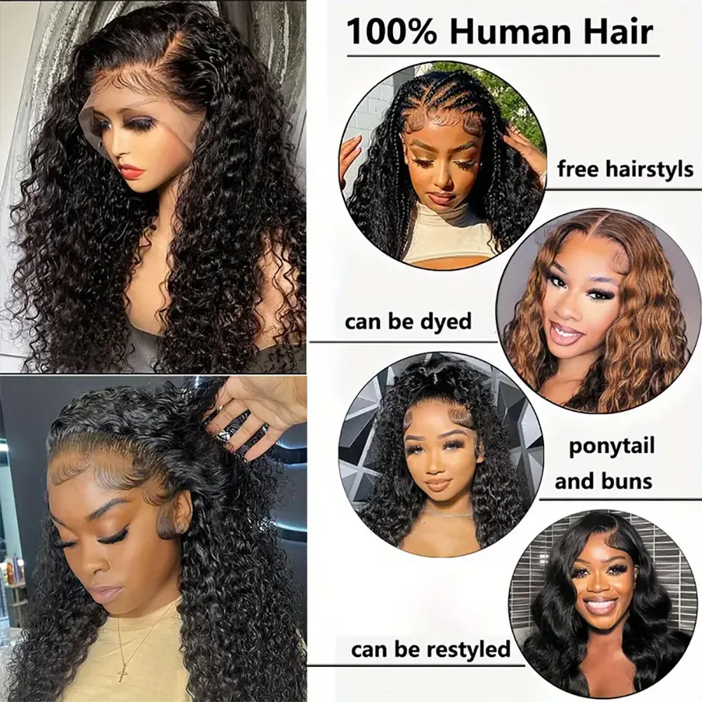 13x4 Water Wave Lace Front Wigs Human Hair 220% Density Pre Plucked Water Wave Frontal Wigs Transparent Lace Wig