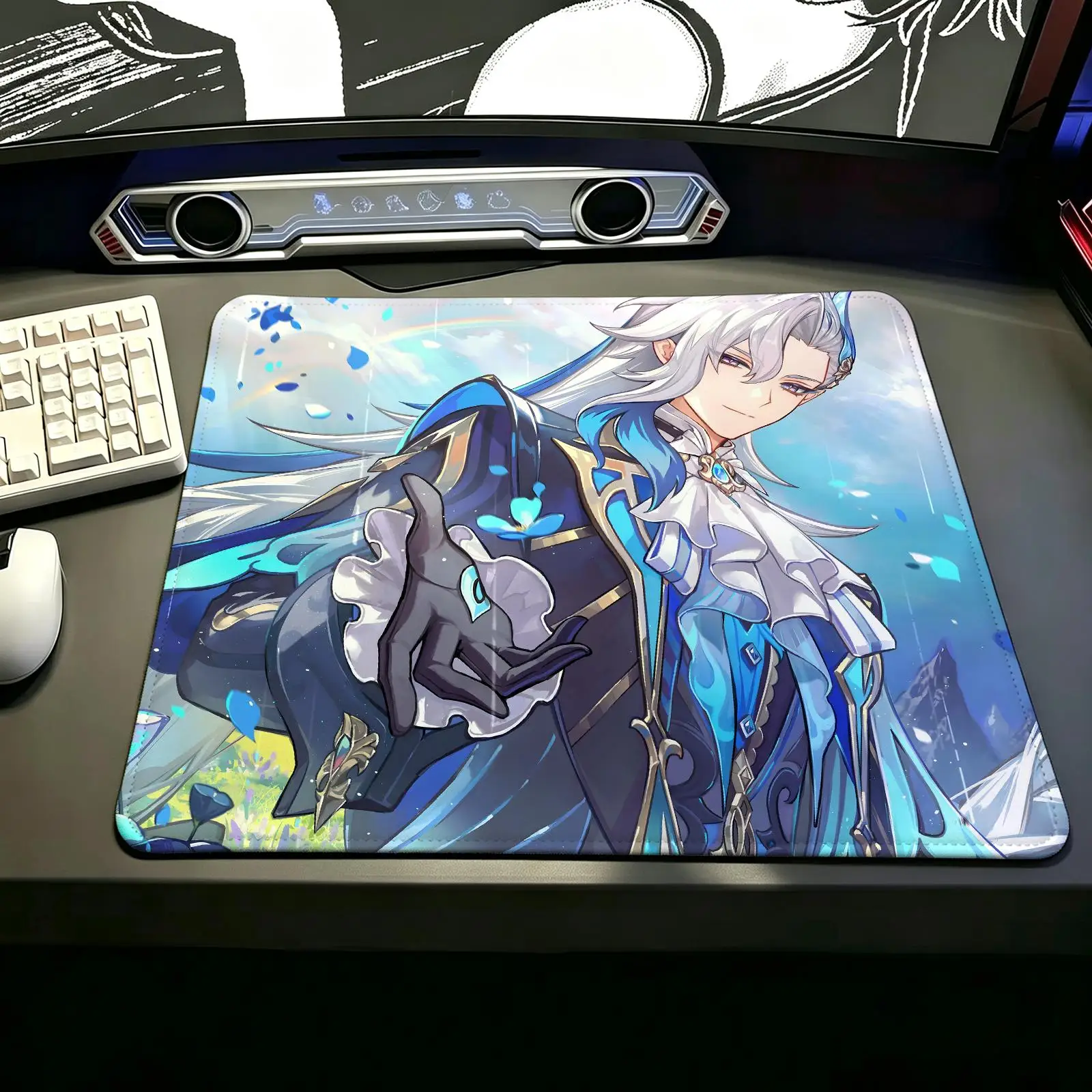 Gaming Mat,Reinforced Stitched Edge,genshin impact Neuvillette Portable Non‑Slip Pad for Laptop Office & E‑Sports Game Play