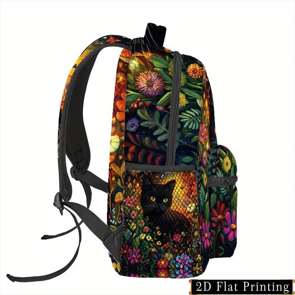 1pc Cat Print Double Shoulder Bag Fashion Zipper Hand Wash Design Multi-Purpose Pattern Backpack with Adjustable Straps