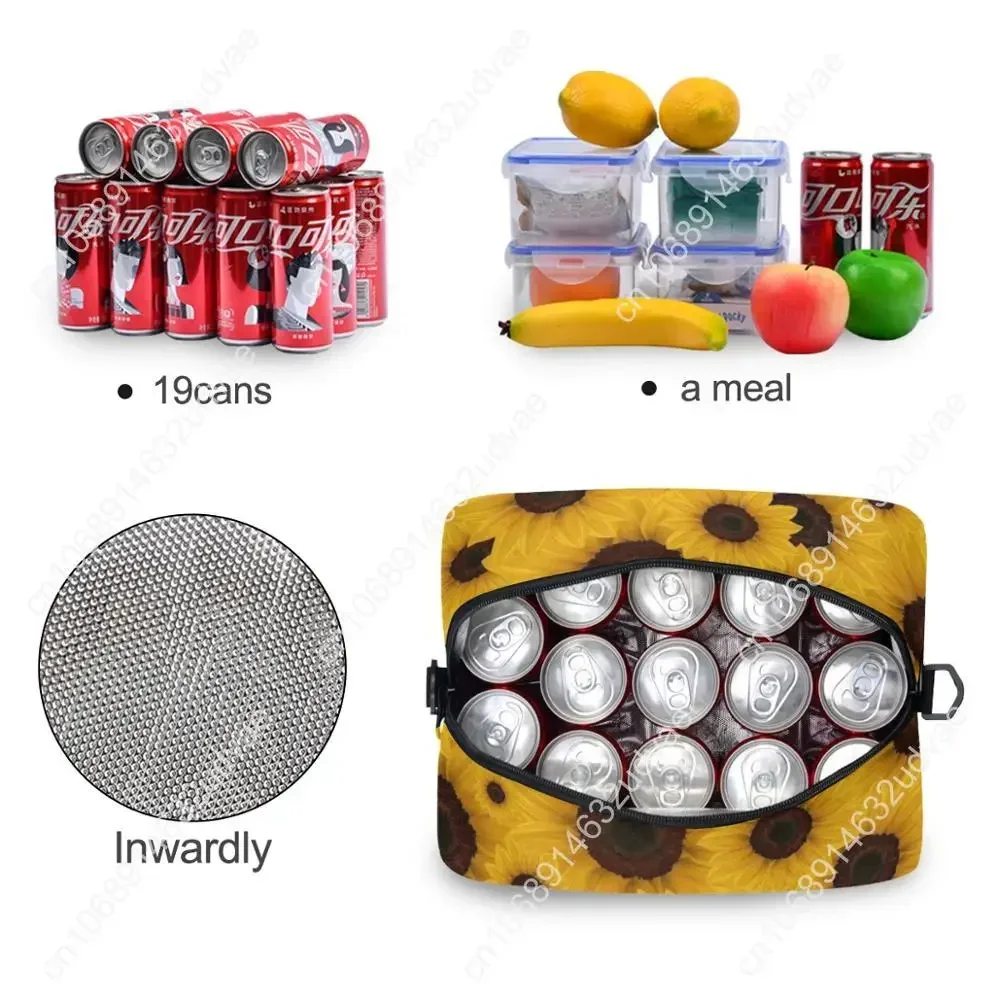 Zonnebloem Vrouwen Mannen Lunchbox Draagtas Voedsel Verse Thermisch Geïsoleerde Lunch Tassen Koeler Voor Jongens Meisje Kinderen School Picknick Bento Tas