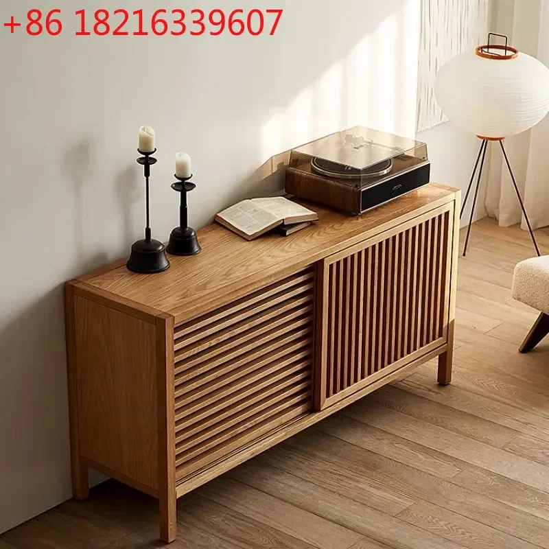 YAOMedieval Style Sliding Door Horizontal Stripe Side Cabinet Chest for Living Room Wall Integrated Storage Locker