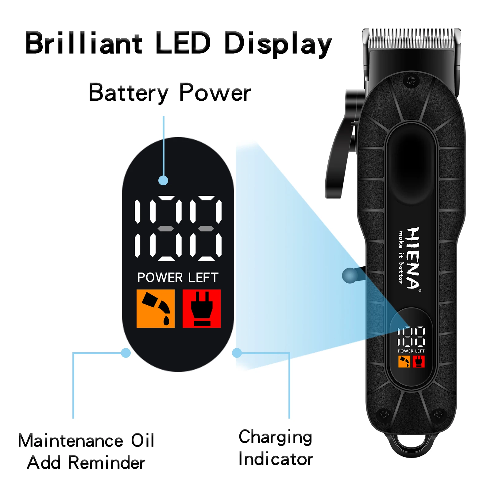 Cortadora de pelo eléctrica profesional ajustable de 3 velocidades, Afeitadora eléctrica, carga USB, cortadora de pelo eléctrica con pantalla