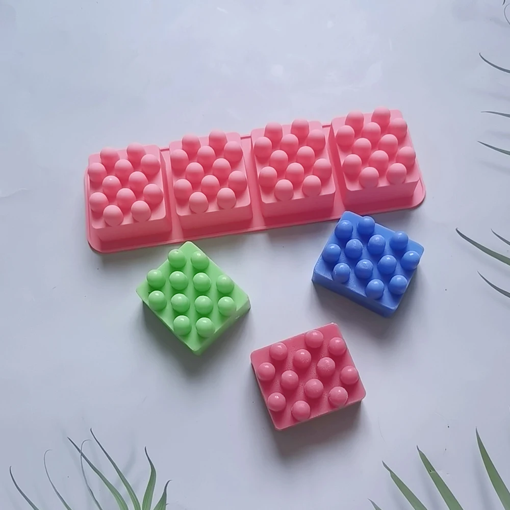 4 ثقوب تدليك قالب الصابون مربع سيليكون قوالب لصنع الصابون اليدوية نونستيك غسول قالب بار Aromatherapy بها بنفسك الروائح اليدوية