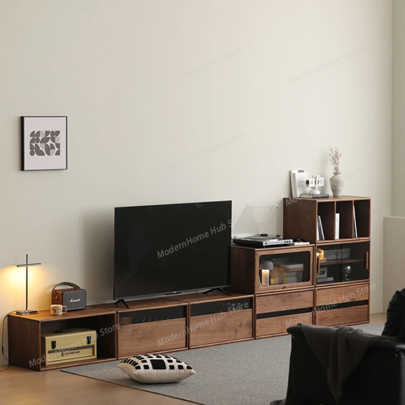 

American Black Walnut Tv Table Living Room Module Low Locker Wood Tv Stands Floor Bookcase Display Fernsehen Tisch Furniture