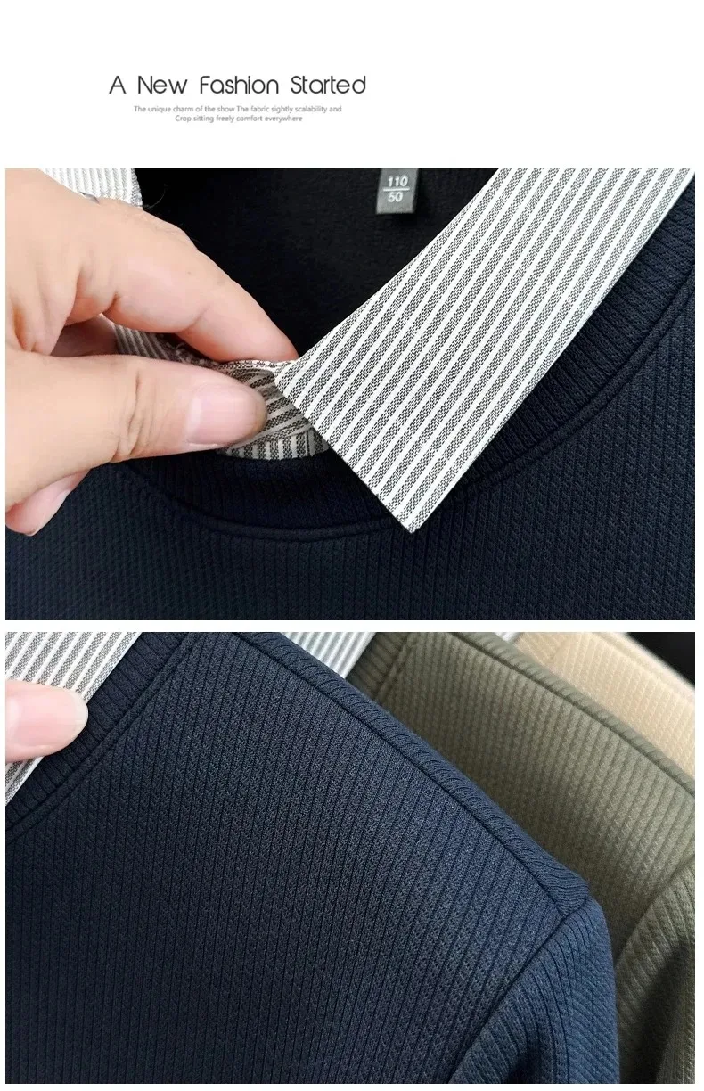 Hochwertiger gefälschter zweiteiliger Reverspullover für Herren, neue Mode, hautfreundlich, Komfort, Plüsch, warm, luxuriös, Trend, lässiger Pullover – Detail 16