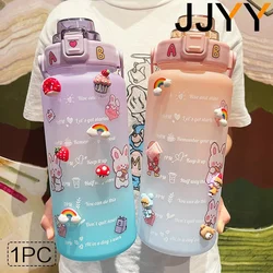 2000ML Large Capacity Water Bottle with Time Marker Plastic Motivational Water Bottle Drinking Bottle for Gym Sports Outdoor