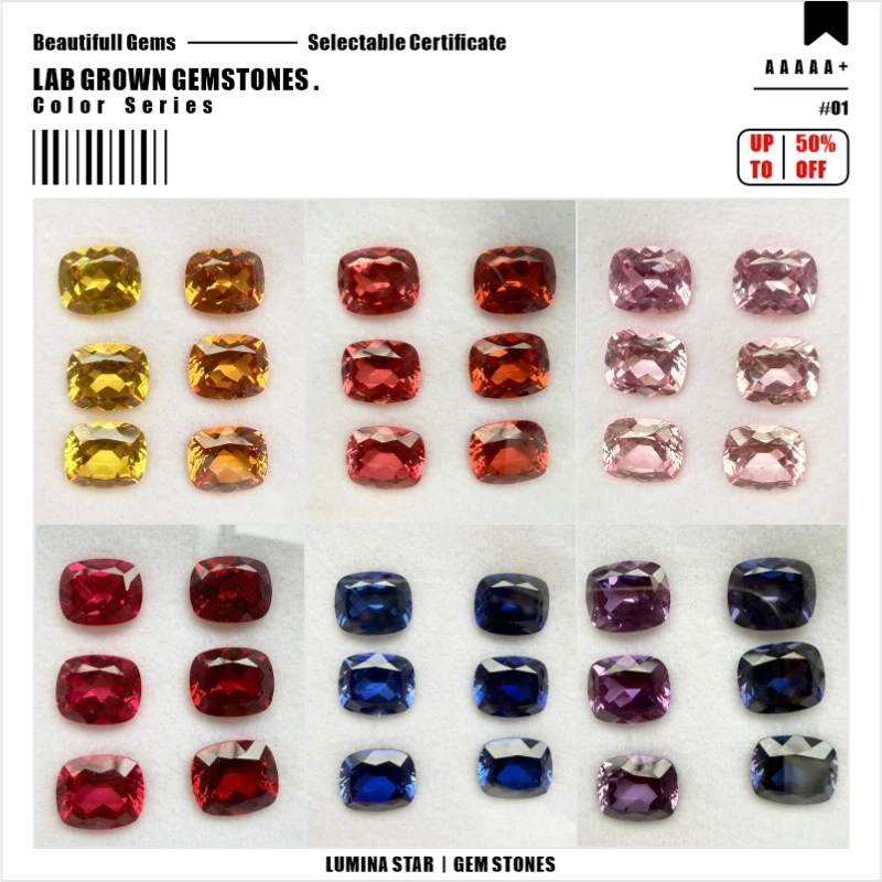 

ABCF Lab grown Colorful Sapphires Cushion Cut Multi-color AAA+Clarity Gems For Jewelry Setting&Custom Design Selectable Certific