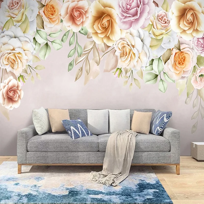 

Custom Photo Mural Country Style 3D Hand Painted Blooming Flowers Wallpaper Living Room Bedroom TV Sofa Background Wall Decor