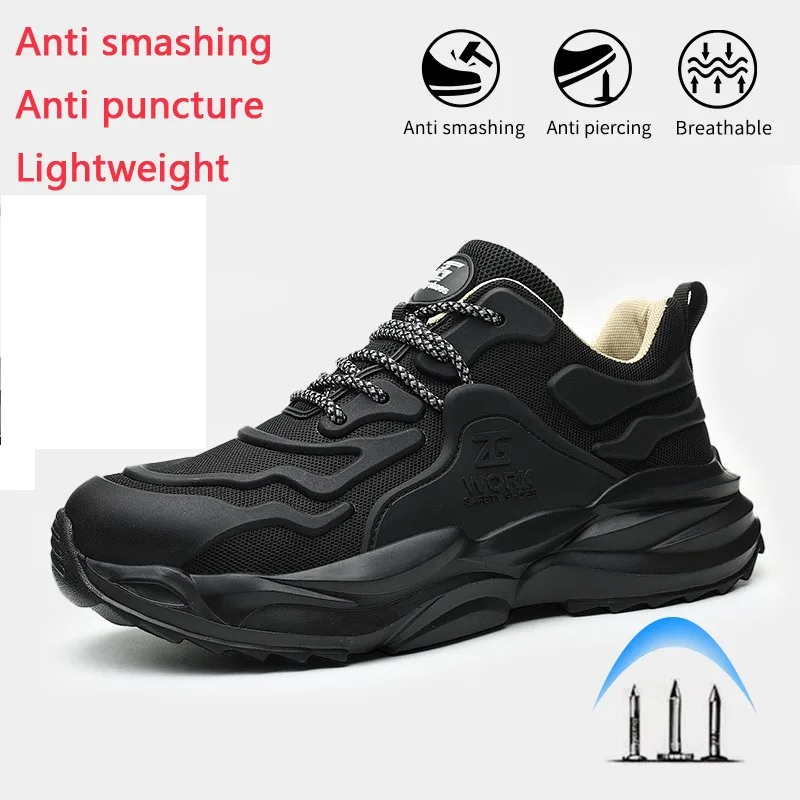 

Safety Shoes For Men 2024 New Anti Smashing Anti Piercing Lightweight Soft Breathable Steel Toe Lace Up Work Shoes Plus Size