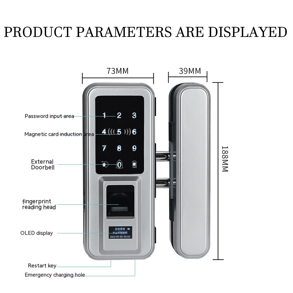 DuoDt Door Lock App Glass Fingerprint Bluetooth Smart Glasses Electronic Biometric Door Lock 13.56Mhz RFID Remote Control Unlock