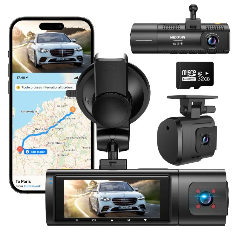 

NEXPOW Dash Cam Front and Rear, 4K with Built-in WiFi GPS, Super Night Vision, WDR, 24H Parking Mode, 32GB Card Included