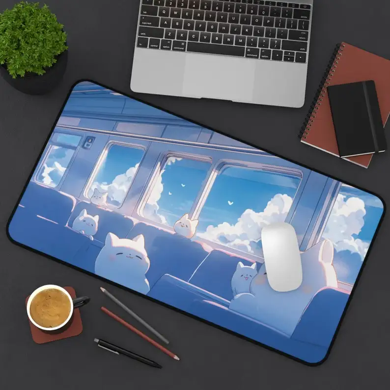 

Cute Anime Cat Table Mat,Anime Cat Train Game Mouse Pad,Cute Desktop Decoration,Non-Slip Waterproof Table Mats, Gift for Friends