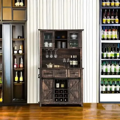 AMERLIFE Coffee Bar Cabinet with Sliding Barn Door, 72'' Farmhouse Kitchen Sideboard, Buffet Storage Table, Wine Glass Racks,