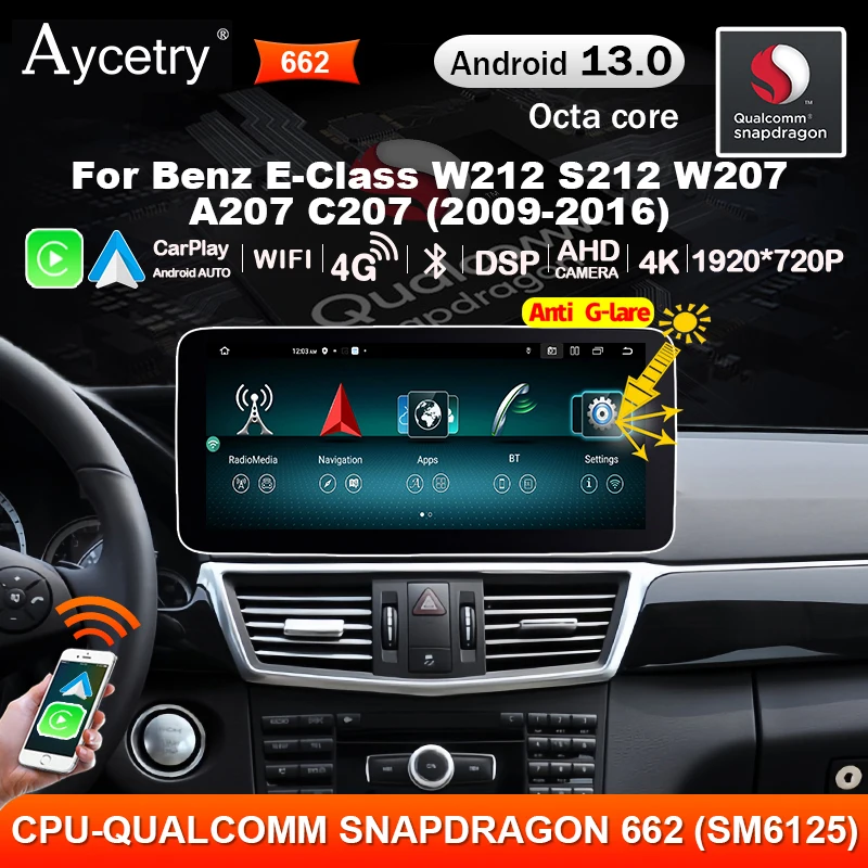 Car Radio 2 DIN Android 13 Auto Qualcomm Snapdragon For Benz E-Class W212 S212 W207 A207 2007-2018 Carplay Multimedia player GPS