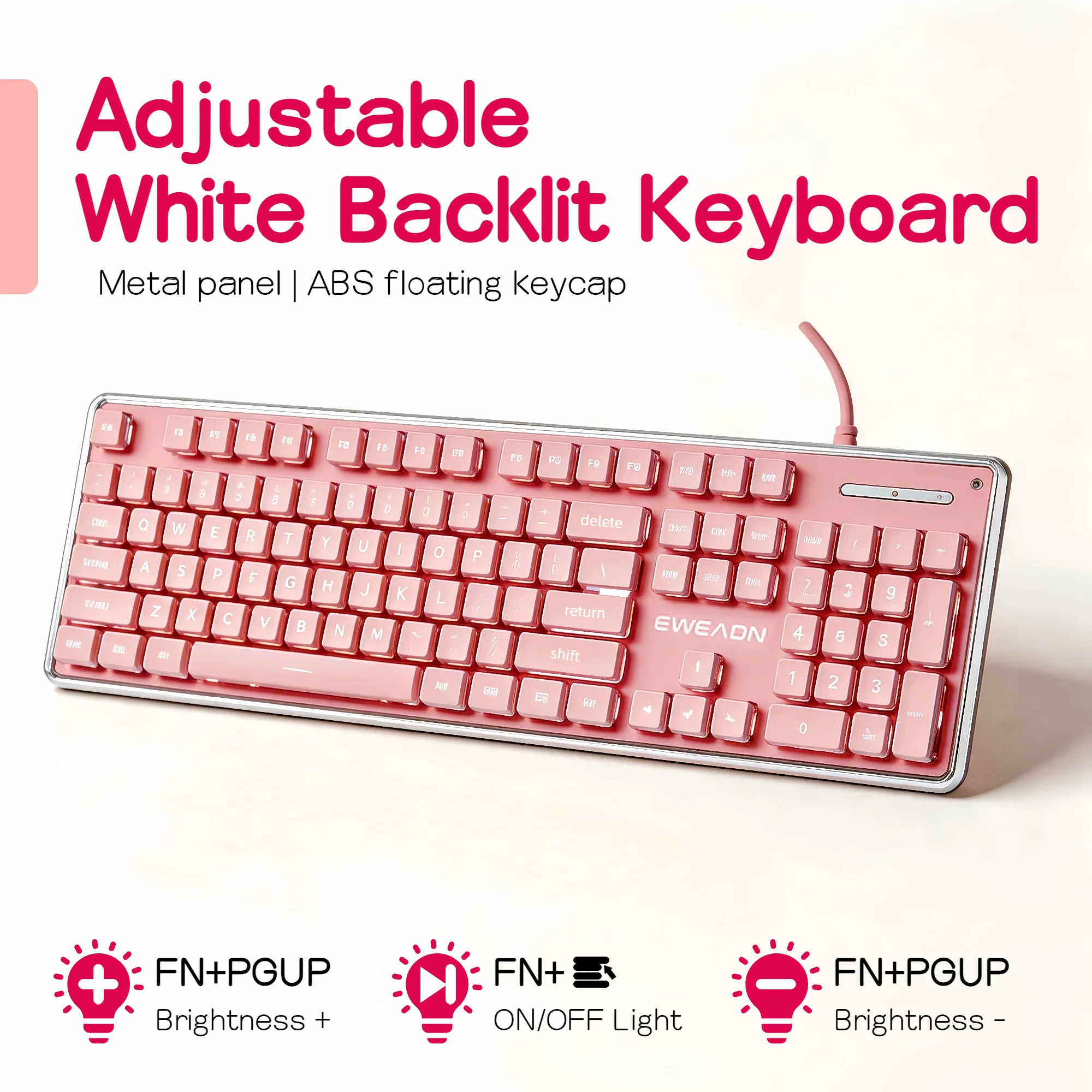 English Home Office - Teclado LED com Fio, 104 Teclas,